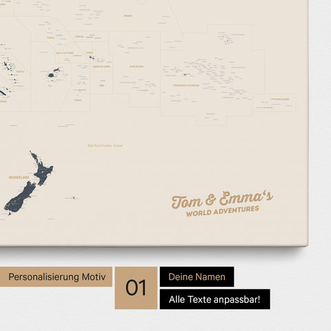 Australien-Karte Pinn-Leinwand in Farbe Navy Light mit personalisiertem Text