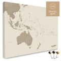 Landkarte von Australien und Ozeanien in Farbe Bronze als Pinnwand Leinwand zum Pinnen und Markieren von Reisezielen