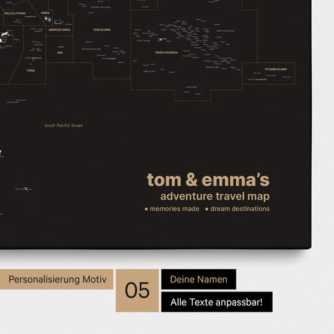 Australien & Ozeanien Karte TRAVEL® Pinn-Leinwand – Dark Black (Schwarz-Weiß)