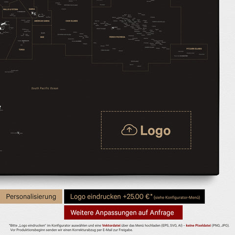 Australien & Ozeanien Karte TRAVEL® Pinn-Leinwand – Dark Black (Schwarz-Weiß)