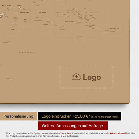 Australien & Ozeanien Karte TRAVEL® Pinn-Leinwand – Treasure Gold