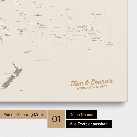 Australien-Karte Pinn-Leinwand in Farbe Warmgray mit personalisiertem Text