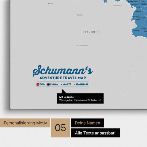 Carte de Benelux TRAVEL® à épingles – Bleu Océan