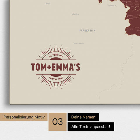 Benelux Push Pin Map TRAVEL® (Pinboard) – Bordeaux Red