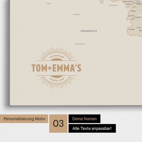 Benelux-Karte TRAVEL® Pinn-Leinwand – Gold