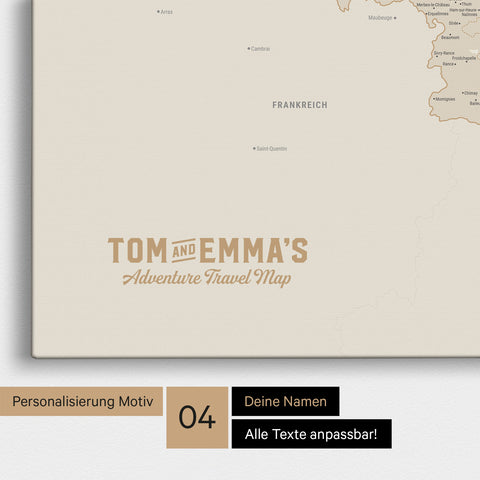 Benelux-Karte TRAVEL® Pinn-Leinwand – Gold