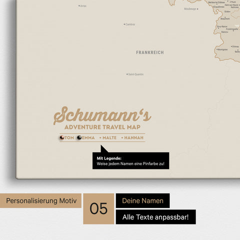 Benelux-Karte TRAVEL® Pinn-Leinwand – Gold