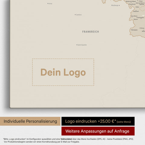 Benelux-Karte TRAVEL® Pinn-Leinwand – Gold