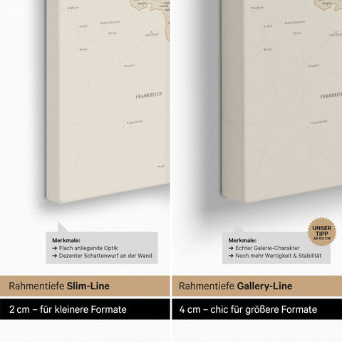 Benelux-Karte TRAVEL® Pinn-Leinwand – Gold