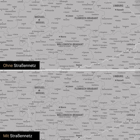 Benelux-Karte TRAVEL® Pinn-Leinwand – Coolgray