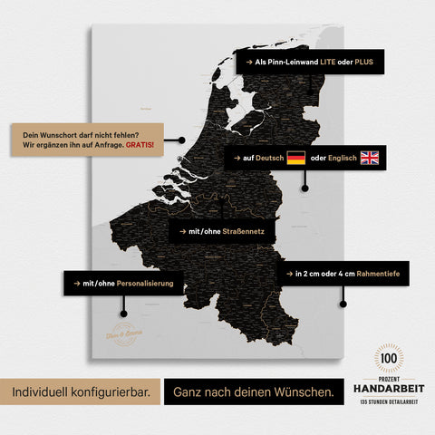 Carte de Benelux TRAVEL® à épingles – Noir clair