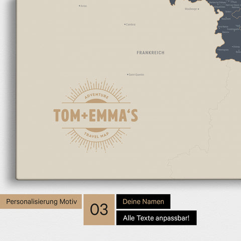 Benelux-Karte TRAVEL® Pinn-Leinwand – Navy Light