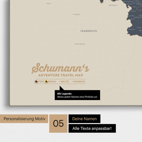 Benelux-Karte TRAVEL® Pinn-Leinwand – Navy Light