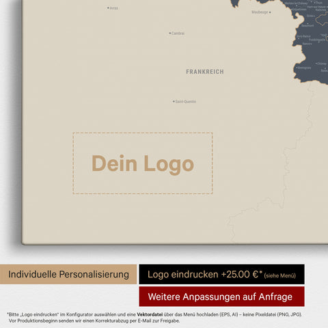 Benelux-Karte TRAVEL® Pinn-Leinwand – Navy Light