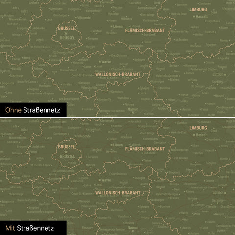 Benelux Push Pin Map TRAVEL® (Pinboard) – Olive Green