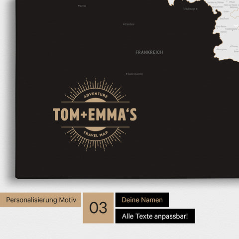 Carte de Benelux TRAVEL® à épingles – Noir foncé (Noir et blanc)