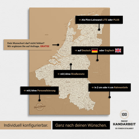 Carte de Benelux TRAVEL® à épingles – Trésor Or