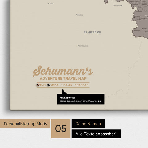 Benelux-Karte TRAVEL® Pinn-Leinwand – Warmgray