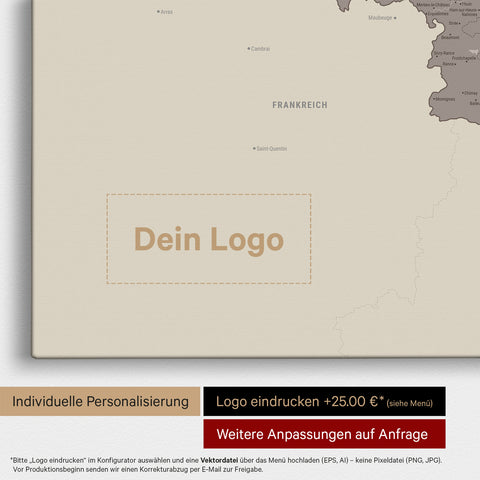 Benelux-Karte TRAVEL® Pinn-Leinwand – Warmgray