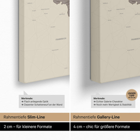 Benelux-Karte TRAVEL® Pinn-Leinwand – Warmgray