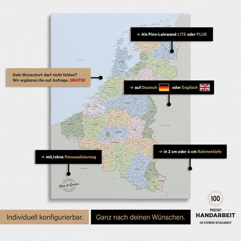 Politische Benelux-Karte TRAVEL® Pinn-Leinwand – Multicolor Atlas