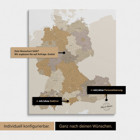 Vielfältige Konfigurationsmöglichkeiten einer DACH-Karte in Multicolor Beige