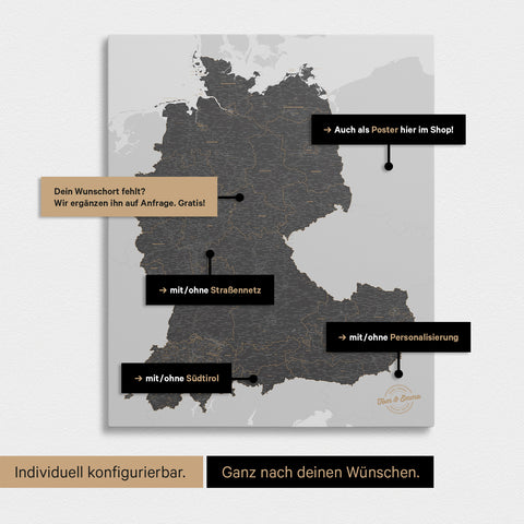 Vielfältige Konfigurationsmöglichkeiten einer DACH-Karte in Light Gray