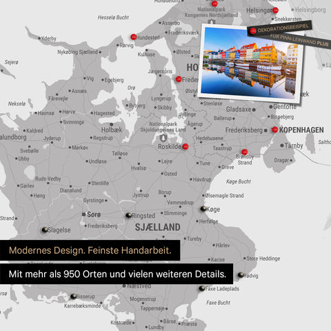 Dänemark-Karte TRAVEL® Pinn-Leinwand – Coolgray