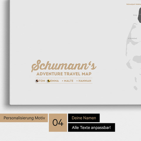 Detaillierte Dänemark-Karte als Pinn-Leinwand in Light Gray mit Personalisierung als Logo für die gesamte Familie