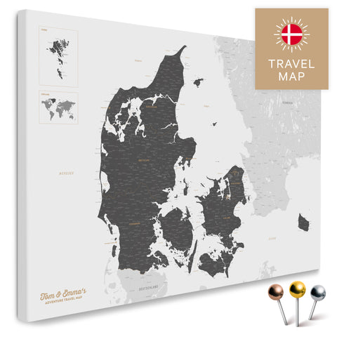 Dänemark-Karte in Light Gray Pinn-Leinwand mit sehr hohem Detailgrad zum Markieren von Orten und Reisezielen kaufen