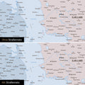 Politische Dänemark-Karte Pinn-Leinwand in Multicolor Atlas mit optional  eingedrucktem Straßennetz aus Autobahnen und Landstraßen
