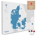 Dänemark-Karte in Blau Pinn-Leinwand mit sehr hohem Detailgrad zum Markieren von Orten und Reisezielen kaufen