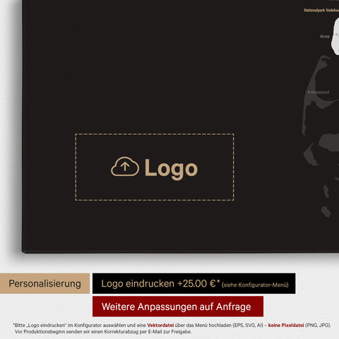 Dänemark-Karte TRAVEL® Pinn-Leinwand – Dark Black