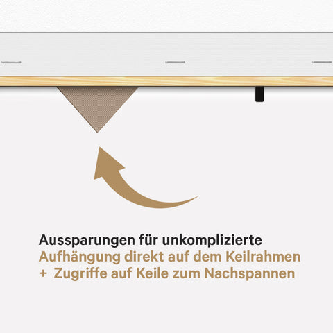 Detailansicht der Pinn-Leinwand PLUS mit Aussparungen zum Aufhängen der Leinwand