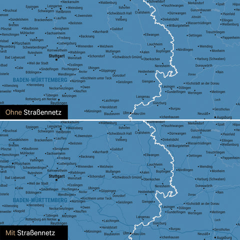 Deutschland-Karte Leinwand in Blau wahlweise mit oder ohne Straßennetz