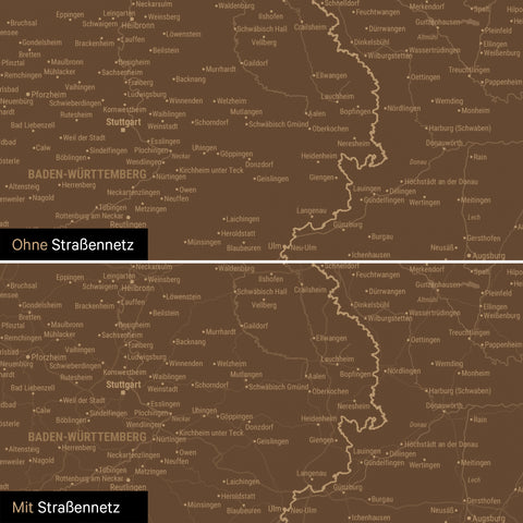 Deutschland-Karte Leinwand in Braun wahlweise mit oder ohne Straßennetz