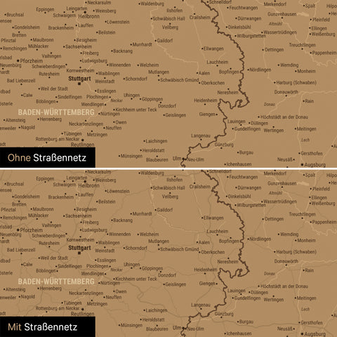 Deutschland-Karte Leinwand in Bronze wahlweise mit oder ohne Straßennetz