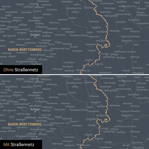 Deutschland-Karte Leinwand in Denim Blue wahlweise mit oder ohne Straßennetz