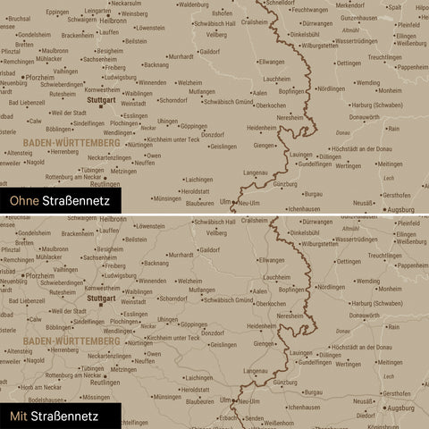 Deutschland-Karte Leinwand in Desert Sand (Beige) wahlweise mit oder ohne Straßennetz