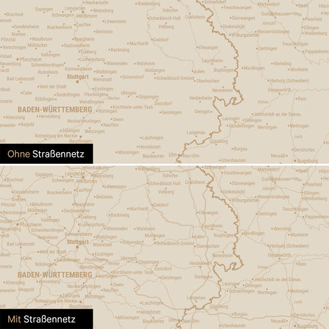 Deutschland-Karte Leinwand in Hale Navy (Blau-Gold) wahlweise mit oder ohne Straßennetz