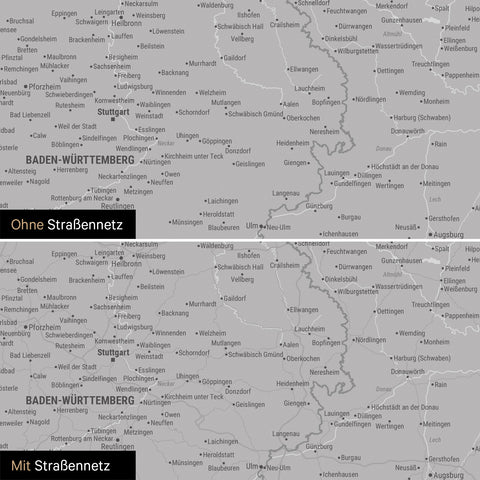 Deutschland-Karte Leinwand in Hellgrau wahlweise mit oder ohne Straßennetz