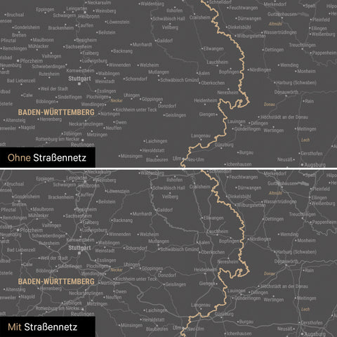 Deutschland-Karte Leinwand in Grau wahlweise mit oder ohne Straßennetz
