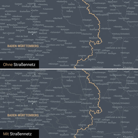 Deutschland-Karte Leinwand in Navy Light wahlweise mit oder ohne Straßennetz