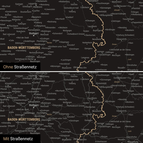 Deutschland-Karte Leinwand in Light Black (Weiß Schwarz) wahlweise mit oder ohne Straßennetz