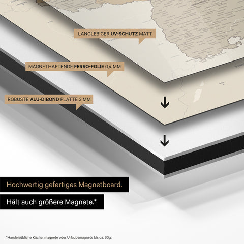 Magnetische Deutschland-Karte TRAVEL® Magnetboard – Multicolor Beige