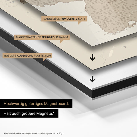 Magnetische Deutschland-Karte TRAVEL® Magnetboard – Multicolor Brown