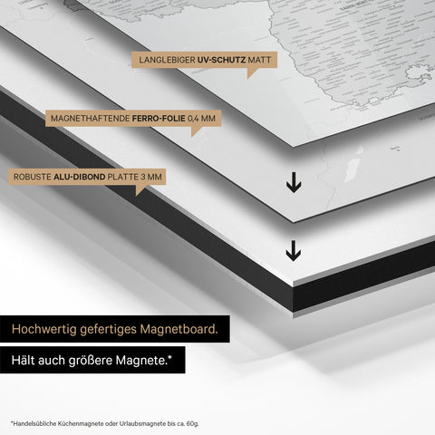 Magnetische Deutschland-Karte TRAVEL® Magnetboard – Multicolor Gray