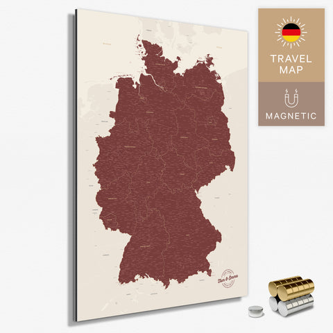 Magnetische Deutschland-Karte in Bordeaux Rot als Magnetboard zum Pinnen und Markieren von Reisezielen kaufen