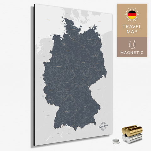 Magnetische Deutschland-Karte in Denim Blue als Magnetboard zum Pinnen und Markieren von Reisezielen kaufen