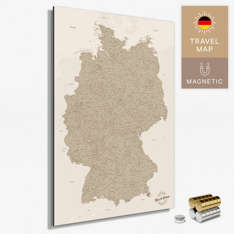 Magnetische Deutschland-Karte in Desert Sand als Magnetboard zum Pinnen und Markieren von Reisezielen kaufen